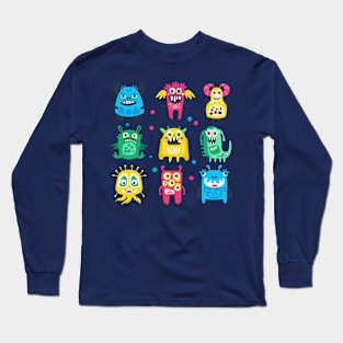 aliens bacteria cartoon set Long Sleeve T-Shirt